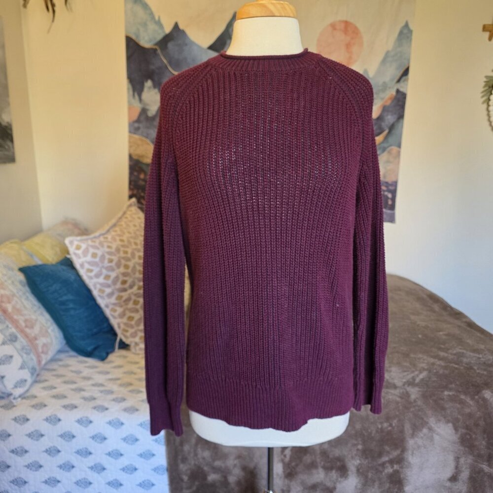 Ellen Tracy Port Marl Ribbed Sweater M Chunky Knit Cozy Plum Burgundy Pullover - Picture 5 of 14